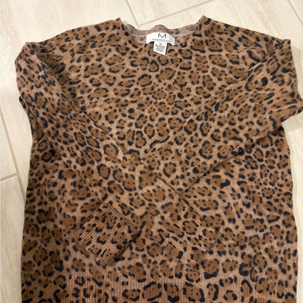 Magaschoni Leopard Cashmere Sweater Size M